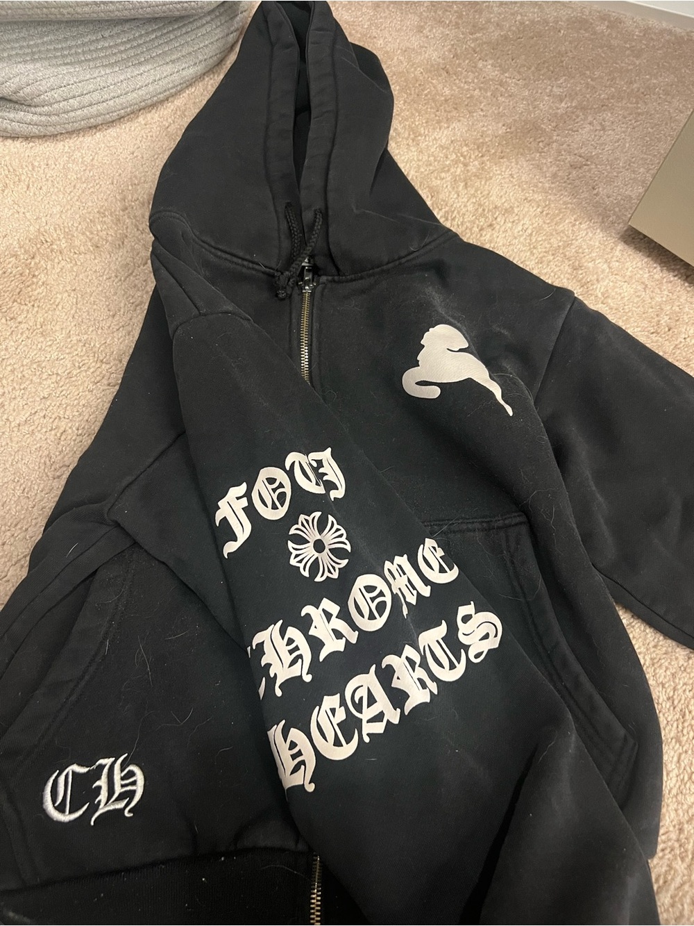 Chrome Hearts Women’s/ Kids Zip Hoodie with White Gothic Logos